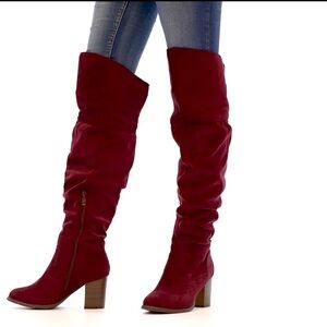 Beautifully Ruched Over the Knee Boots - Burgundy